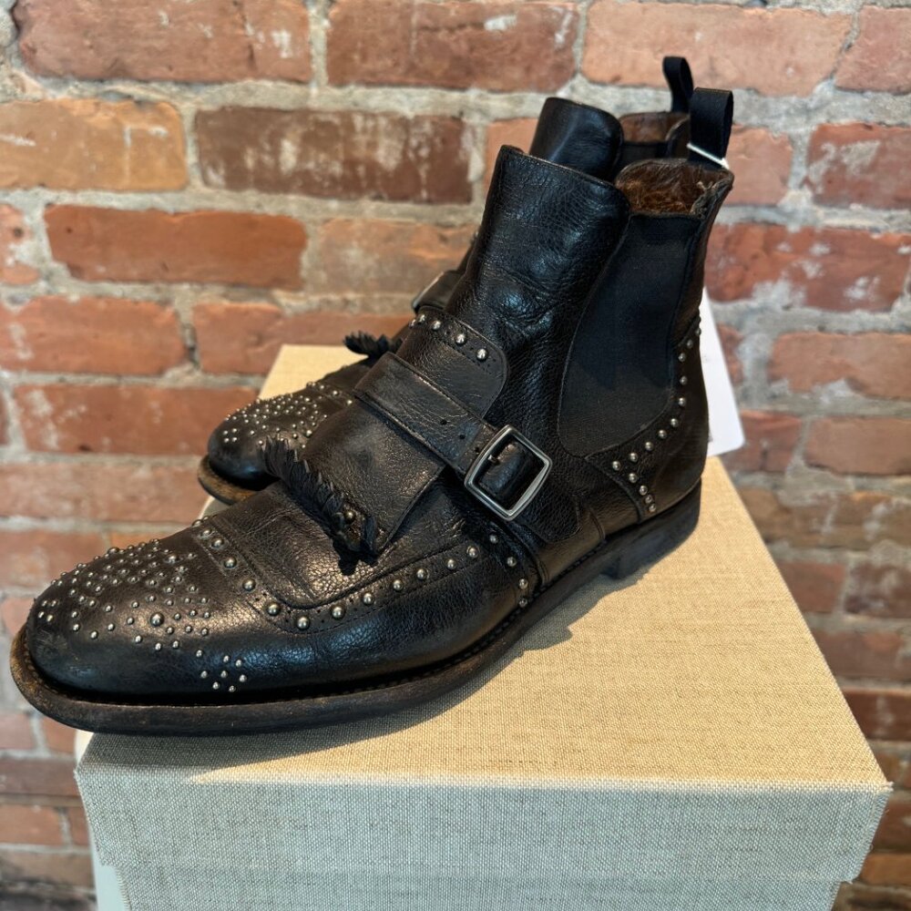 Church's Burwood Monk Strap Boots - Black Studded Leather - Men's Size US 8